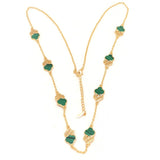 Emerald Twin Trefoil Necklace, Green, Gold Plating