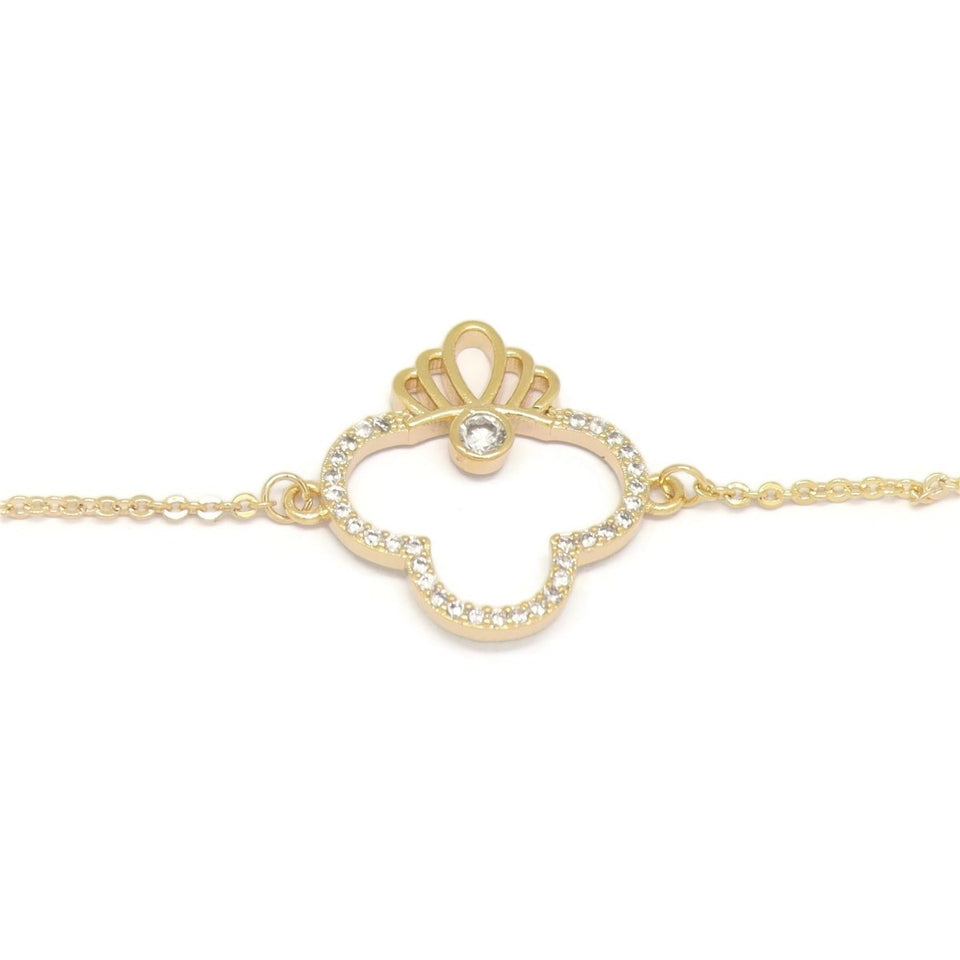 Crown Club Chain Bracelet, White, Gold Plating
