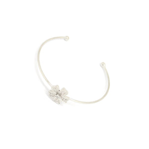 Five-Petal Flower Cuff Bracelet & Ring Set, White, Silver Plating