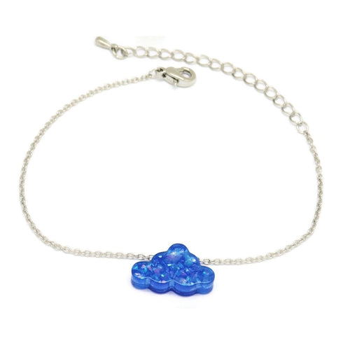 Cloud Chain Bracelet, Blue, Silver Plating