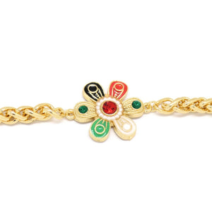Six Petal Flower Wheat Bracelet, Multi-Colored, Gold Plating