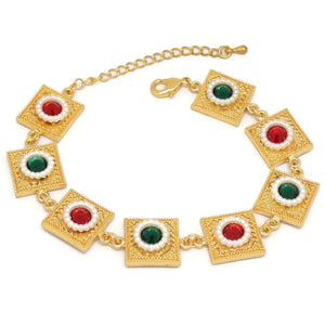 Eight Square Shape Arabic Bracelet, Multi-Colored, Gold Plating