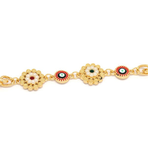 Eye-evil Protection Arabic Chain Bracelet, Multi-Colored, Gold Plating