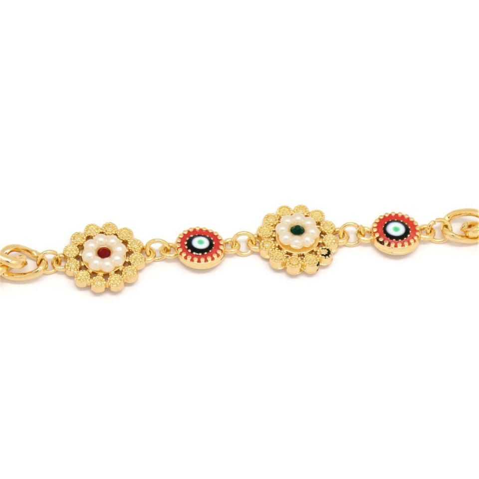 Eye-evil Protection Arabic Chain Bracelet, Multi-Colored, Gold Plating