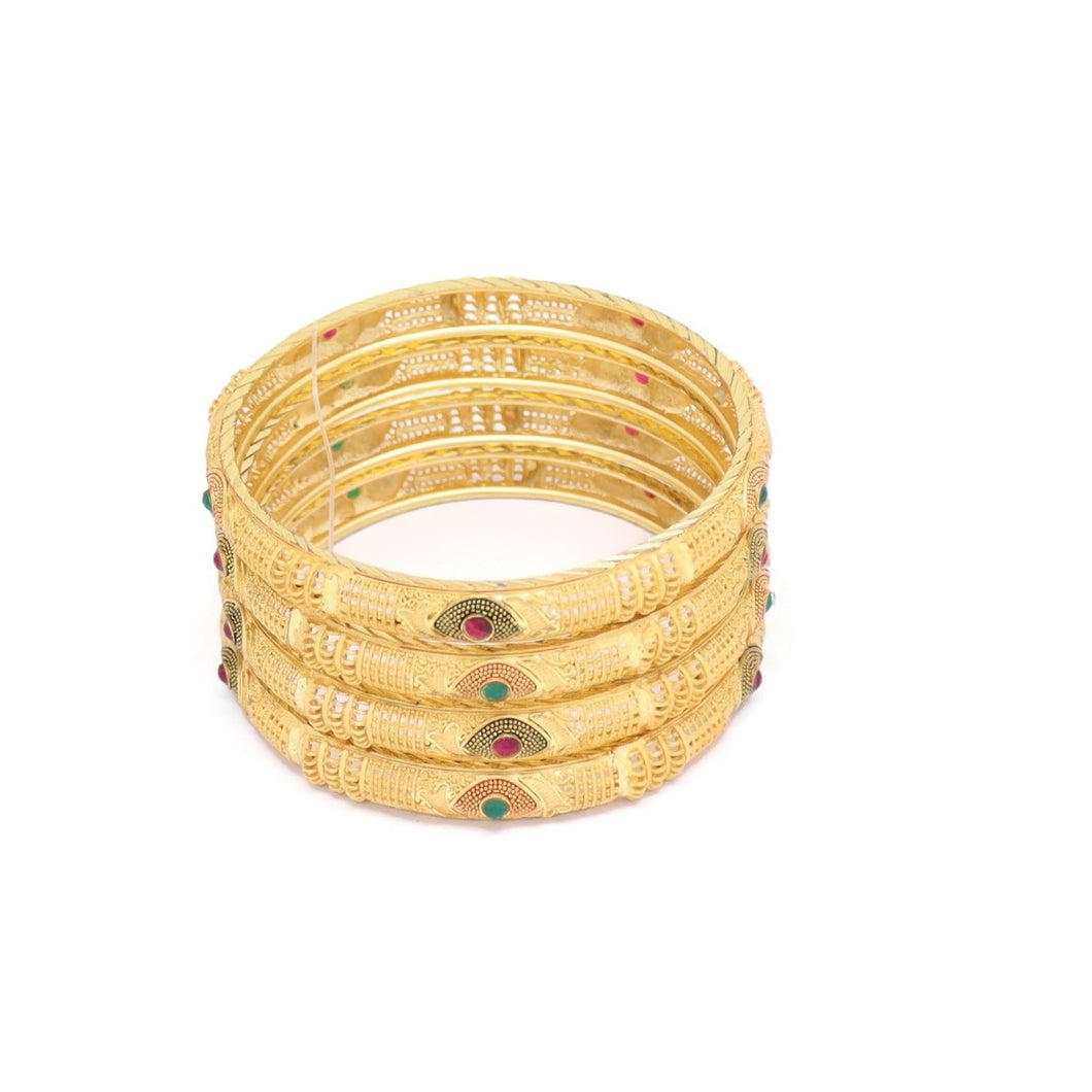 Evil-Eye Protection Four-Piece Bangle Bracelet, Multi-Colored, Gold Plating