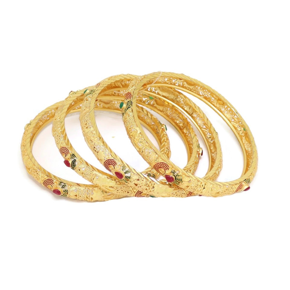 Infinity Teardrop Four-Piece Bangle Bracelet, Multi-Colored, Gold Plating