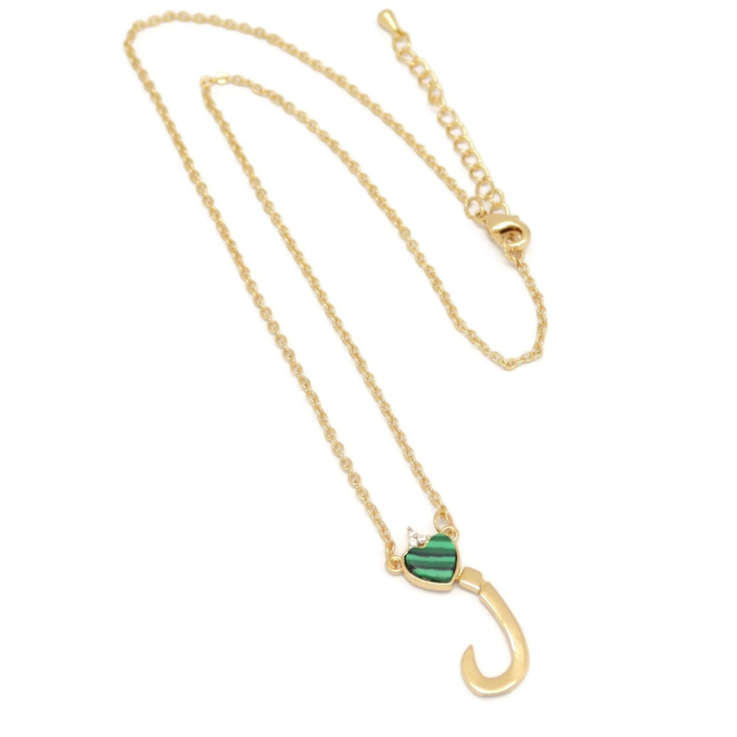 Love Arabic Initial Pendant, Green, Gold Plating