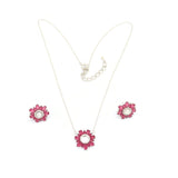 Daisy Flower Necklace & Earring Set, Pink, Silver Plating