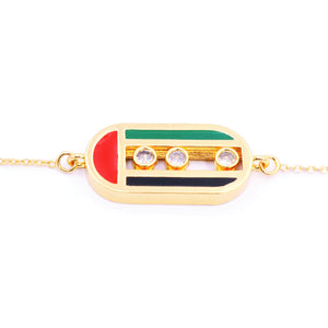 UAE NATIONAL FLAG CAPSULE SHAPE SLIDING DIAMONDS GOLD PLATED PENDANT SLIDER BRACELET