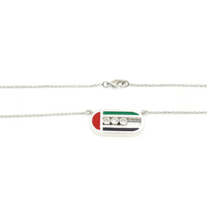 UAE NATIONAL FLAG CAPSULE SHAPE SLIDING DIAMONDS RHODIUM PLATED PENDANT NECKLACE