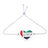UAE NATIONAL FLAG HEART SHAPE SLIDING DIAMONDS RHODIUM PLATED SLIDER BRACELET