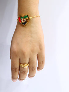 UAE NATIONAL FLAG HEART SHAPE SLIDING DIAMONDS GOLD PLATED SLIDER BRACELET