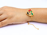 UAE NATIONAL FLAG HEART SHAPE SLIDING DIAMONDS GOLD PLATED SLIDER BRACELET