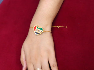UAE NATIONAL FLAG HEART SHAPE SLIDING DIAMONDS GOLD PLATED SLIDER BRACELET