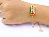 UAE NATIONAL FLAG SHAPE SLIDING DIAMONDS GOLD PLATED CHAIN BRACELET