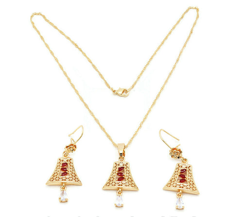 FC Beauty 18K Gold plated Bell fashion necklace and ring set for women with elegant cubic stones
