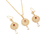 FC Beauty 18K Gold plated Circular fashion necklace and ring set for women with elegant cubic stones
