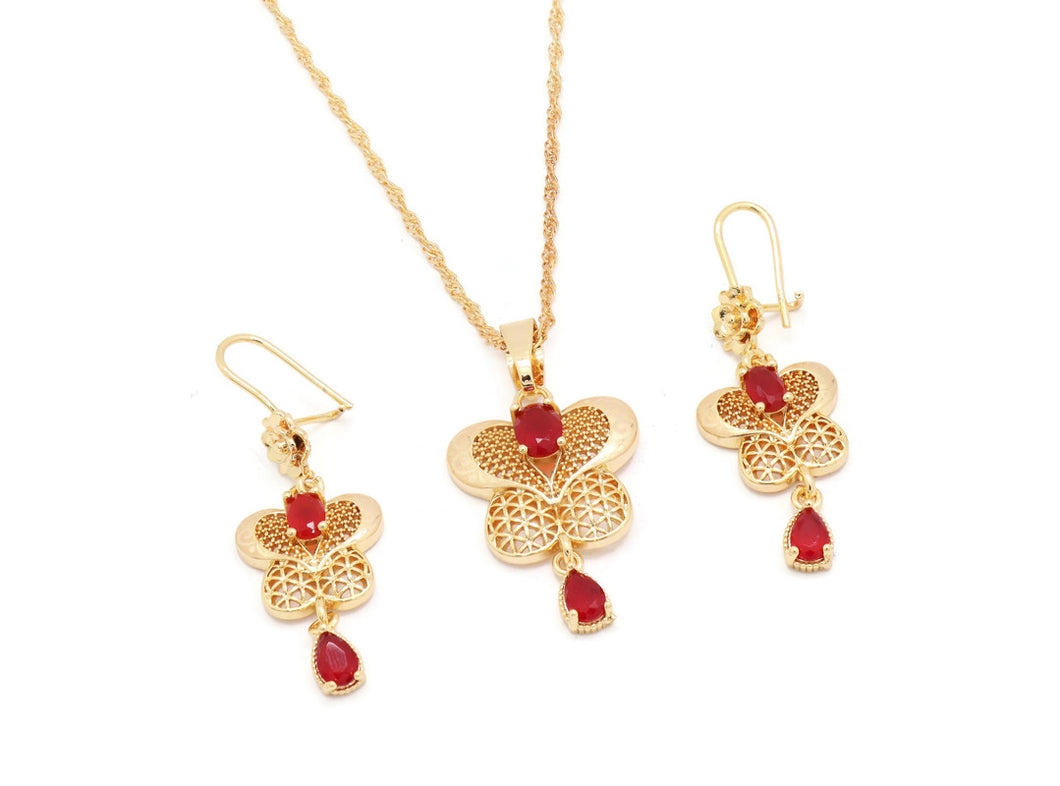 FC Beauty 18K Gold plated Butterfly fashion necklace and ring set for women with elegant cubic stones