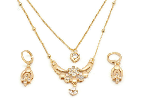 laser printed zirconia studded double chain pendant necklace set