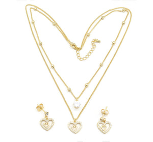 Zirconia studded heart in heart Pendant necklace with gold plating