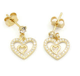Zirconia studded heart in heart Pendant necklace with gold plating