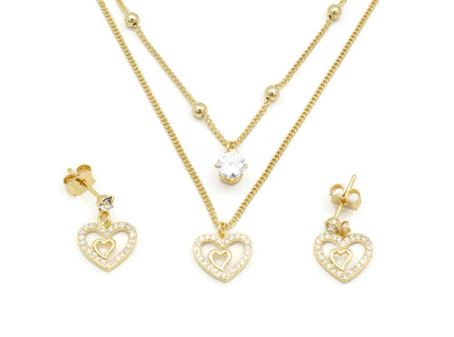 Zirconia studded heart in heart Pendant necklace with gold plating