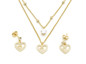 Zirconia studded heart in heart Pendant necklace with gold plating