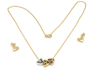 Women's Stainless Steel  Necklace with lovely heart design pendant and Ear rings, 18kt Gold plated, hypo-allergenic