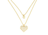 Zirconia Studded Classic Dual heart double chain Pendant Necklace
