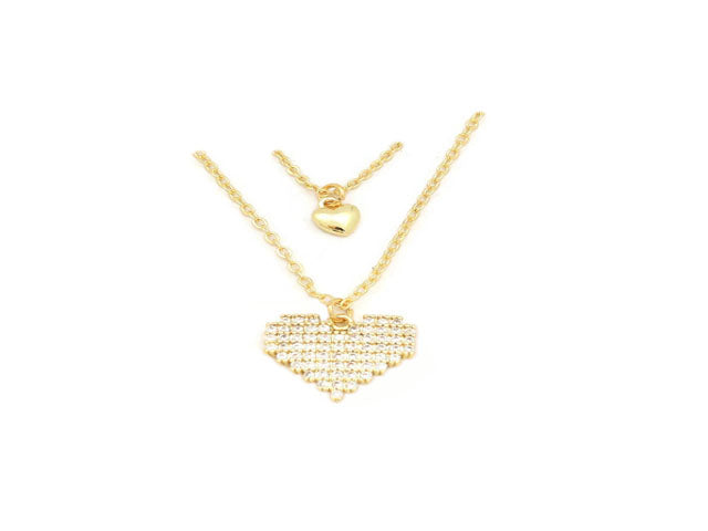 Zirconia Studded Classic Dual heart double chain Pendant Necklace