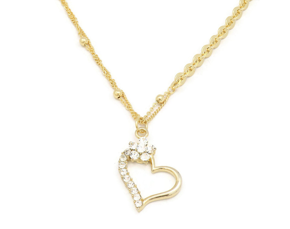 Zirconia studded Hollow heart pendant necklace