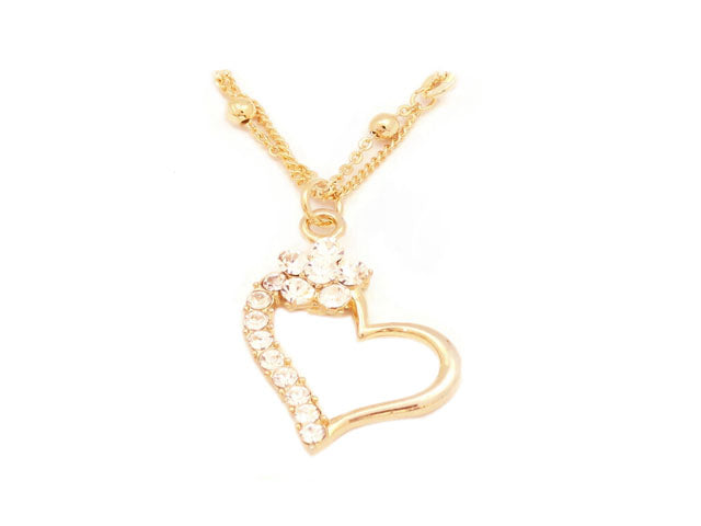 Zirconia studded Hollow heart pendant necklace