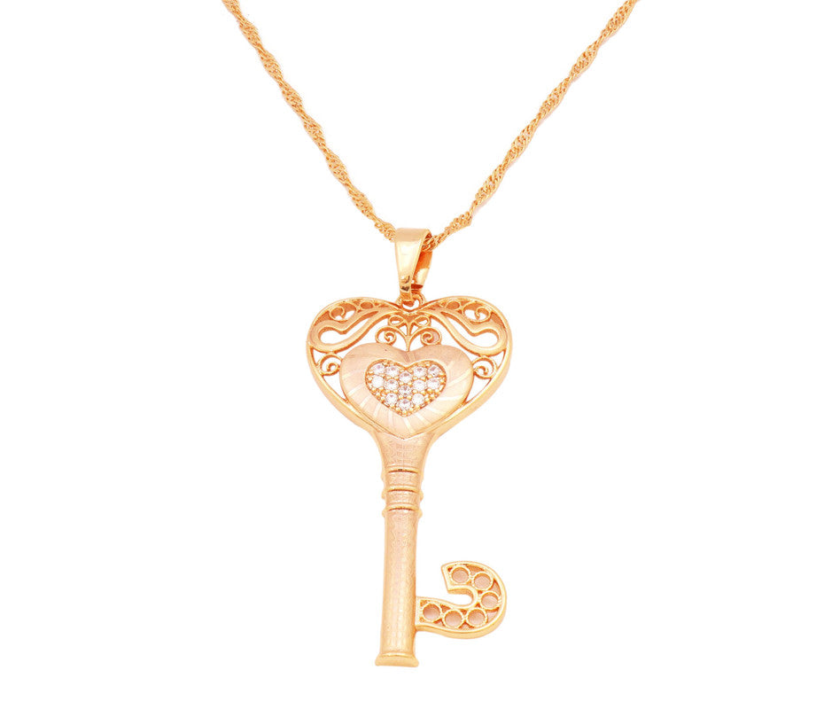 The Classic Love key locket studded with cubic zirconia stone locket plated  in 18kt copper based metal, perfect gift for her-Fc Beauty