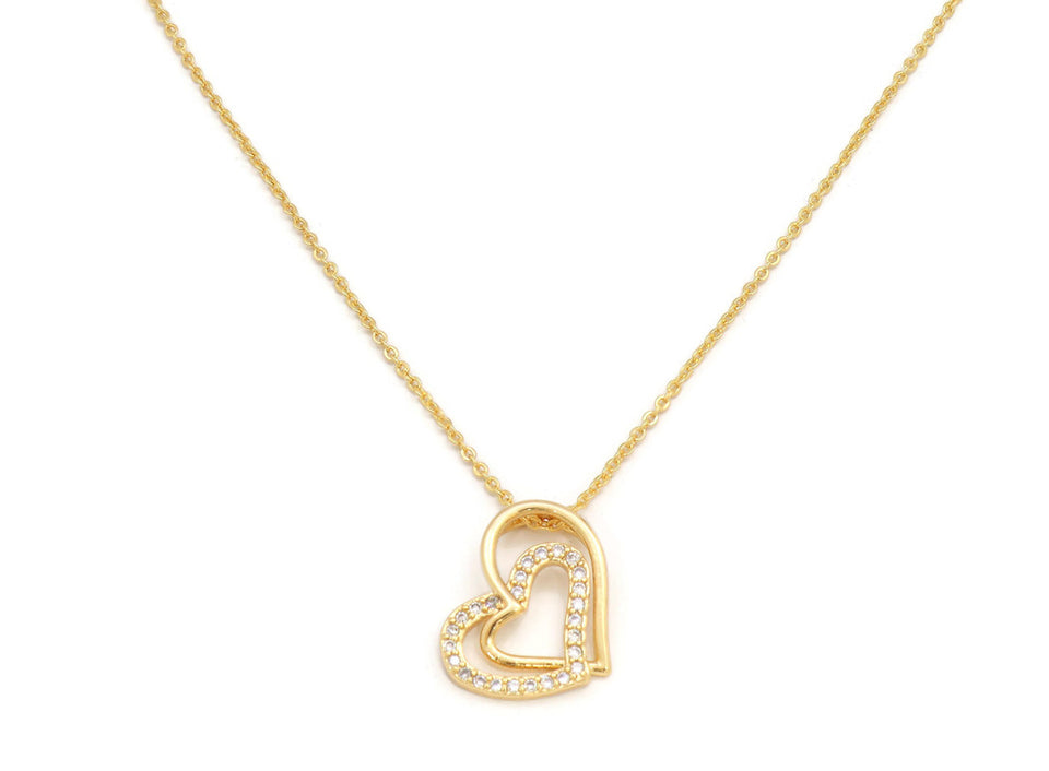 Zirconia studded Classic Heart in Heart Pendant Necklace