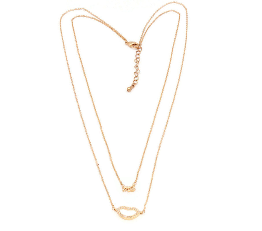 The Classic (ME) word pendant with lips studded with cubic zirconia stone locket plated  in 18kt copper based metal, perfect gift for her-Fc Beauty