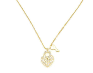 Zirconia studded Classic Heart lock pendant Necklace