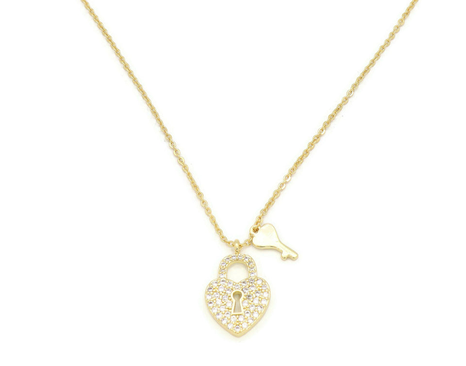 Zirconia studded Classic Heart lock pendant Necklace