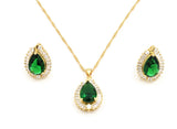 Emerald gemstone Pendant and Earring Set with Cubic stones