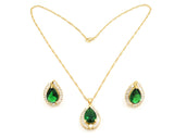 Emerald gemstone Pendant and Earring Set with Cubic stones
