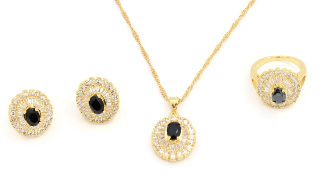 Black gemstone Pendant Earring and ring Set with Zircon stones