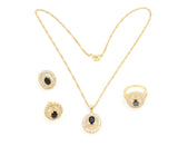 Black gemstone Pendant Earring and ring Set with Zircon stones