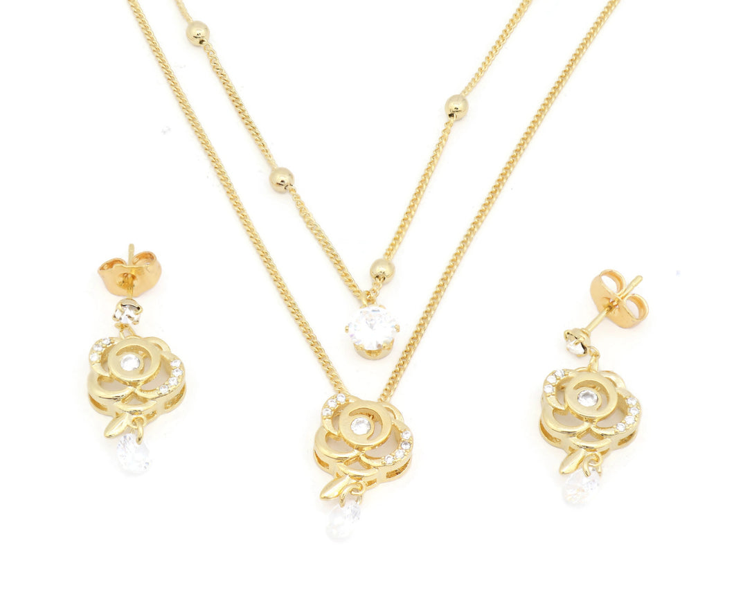 Ziroconia studded hollow rose pendant necklace