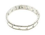 Stainless Steel men's bracelet with fold over clasp with black embroidery