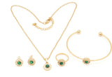 The Green Ceramic studded Chain pendant with a pair of earrings, ring and Cuff bangle