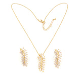 The Zircon Studded Dangling pine leaves, Gold Chain pendant with adjustable chain and lobster clasps