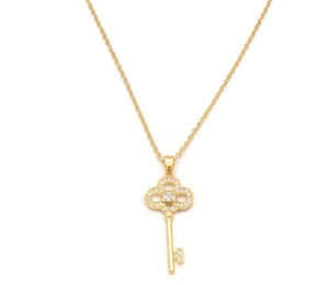 The Zircon Spade Key studded with zircon stones, Chain Pendant with Zircon stones.