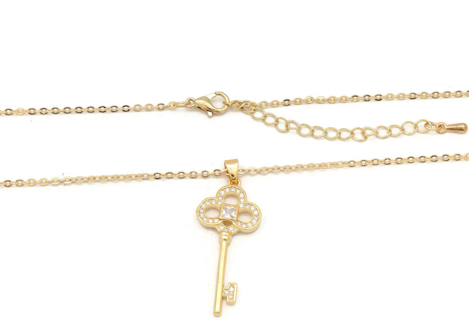 The Zircon Spade Key studded with zircon stones, Chain Pendant with Zircon stones.