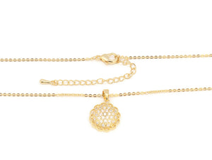 Gold Dahlia Flower Pendant Necklace studded with zirconia stones