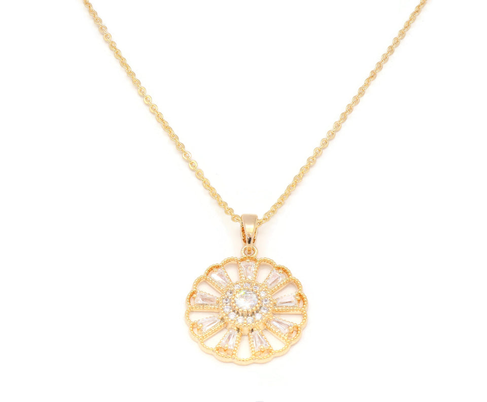 Zirconia studded Dahlia Flower Pendant Necklace