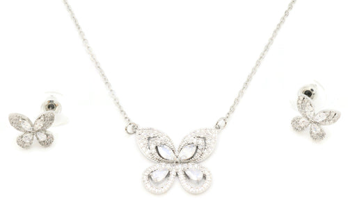 The Zircon Butterfly Pendant with Butterfly earrings with rhodium platings and adjustable chain and lobster clasps,